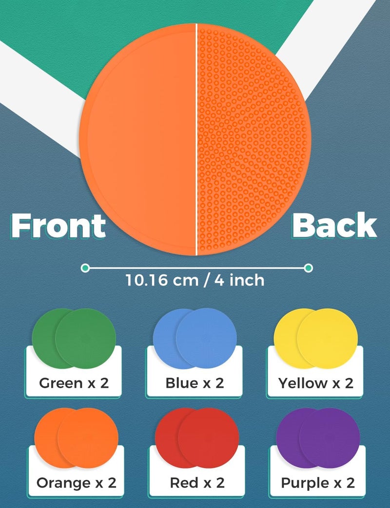 GHB 4" or 9" Poly Spot Markers Agility Dot for Gym/PE Training, Dance,12 Pcs Round Multiple Color Size Rubber Non-Slip Spot Marker for Games, Floor Dots and Sport Activities (9 Inch 12Pcs) - Image 2